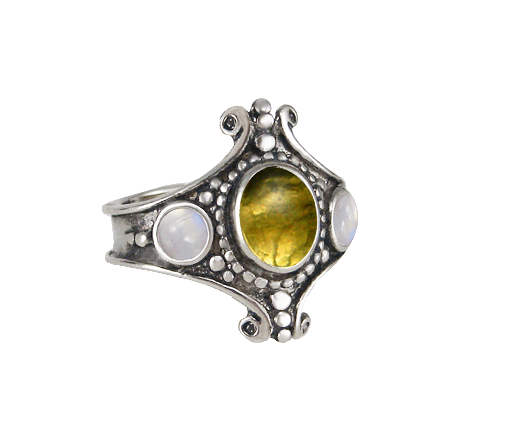 Sterling Silver Imperial Ring With Citrine And Rainbow Moonstone Size 11